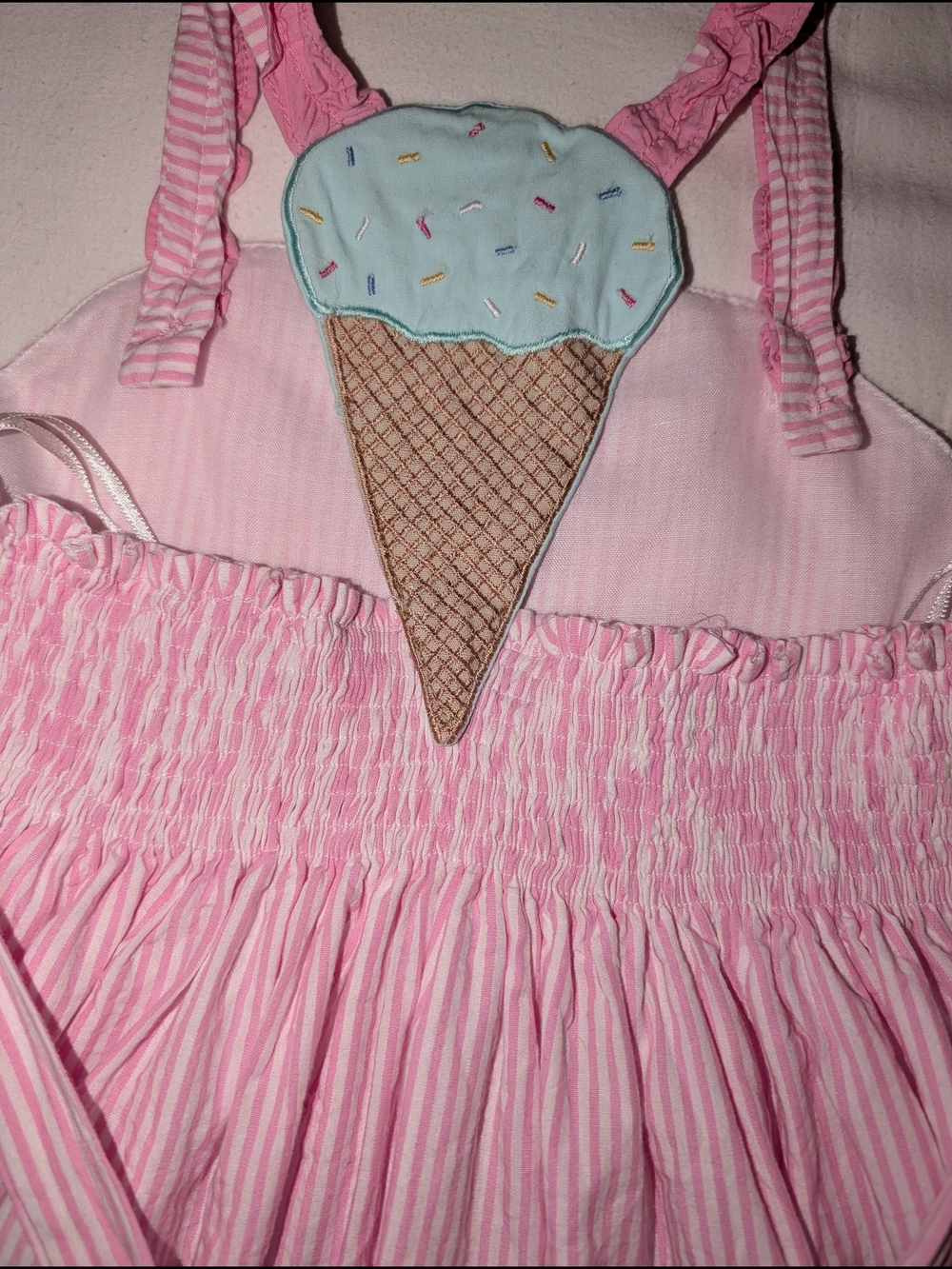 Girls Pink Embroidered Ice Cream Truck Dress - Picture 3 of 5